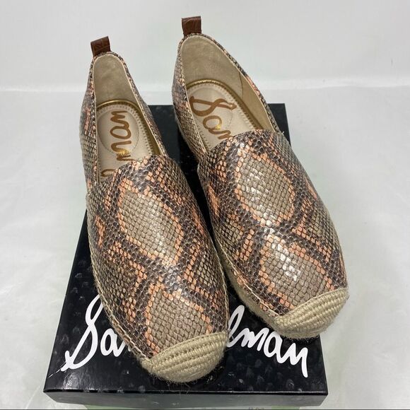 SAM EDELMAN Khloe Reptile Print Leather Espadrille Slip-On Loafer Skimmer Shoe - Picture 3 of 13